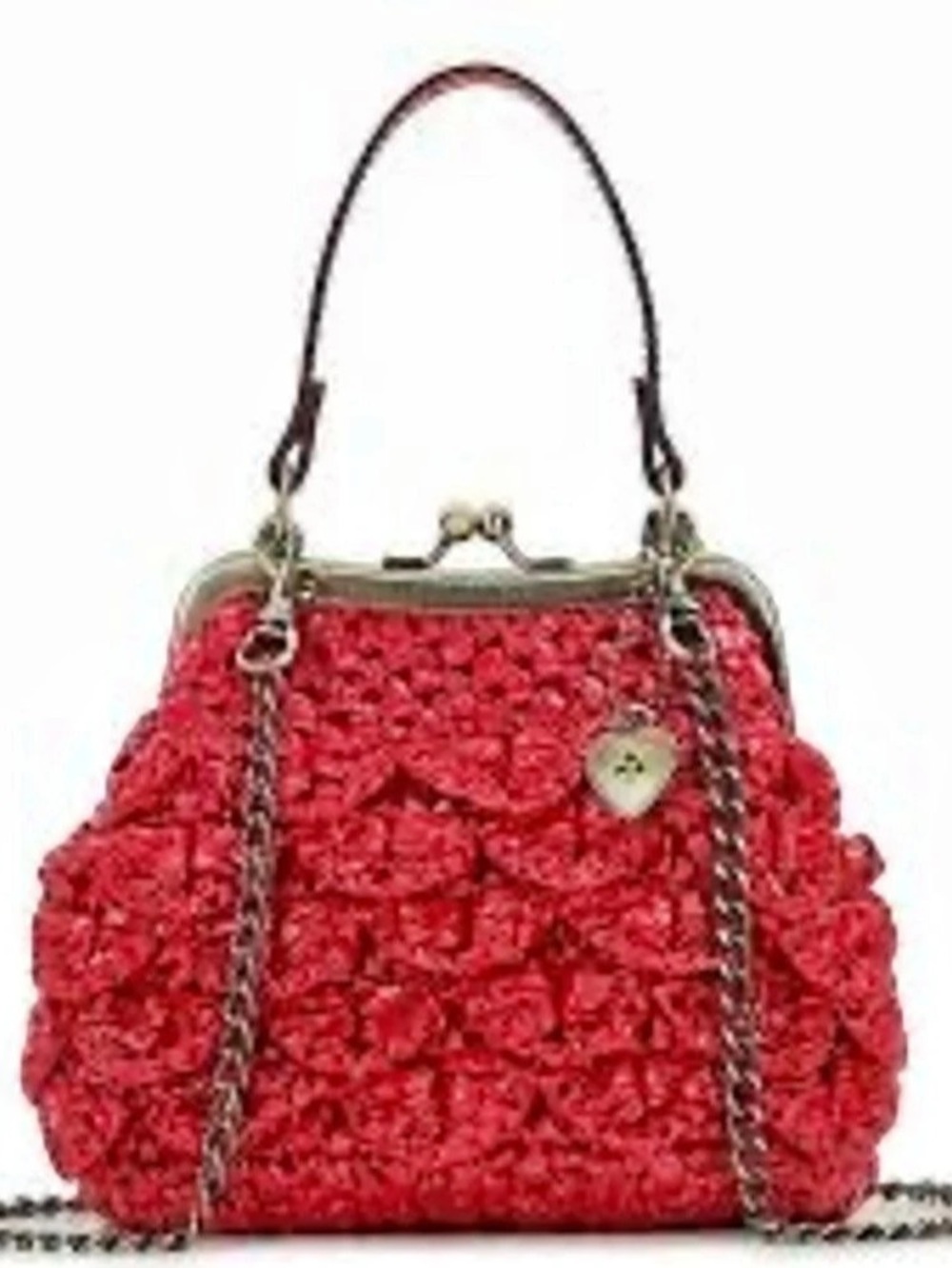 Patricia Nash Mini Laureana Chain Crossbody Scalloped Raffia Strawberry